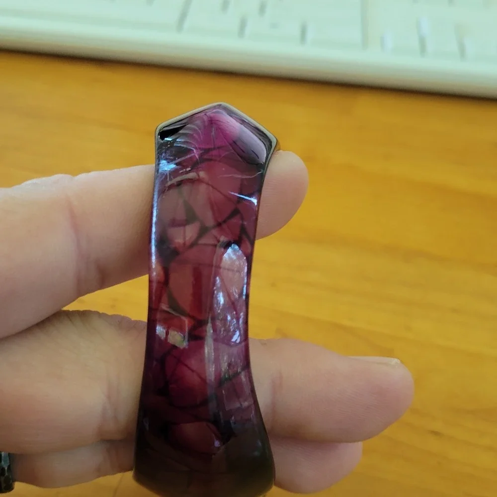 Purple Resin Bangle Bracelet Shell Mosaic Inlay Wide Domed 2.5 Inch